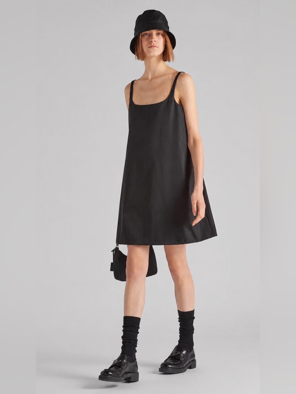 Prada Virgin Wool Charcoal Grey Sleeveless A-Line Mini Dress with Pockets